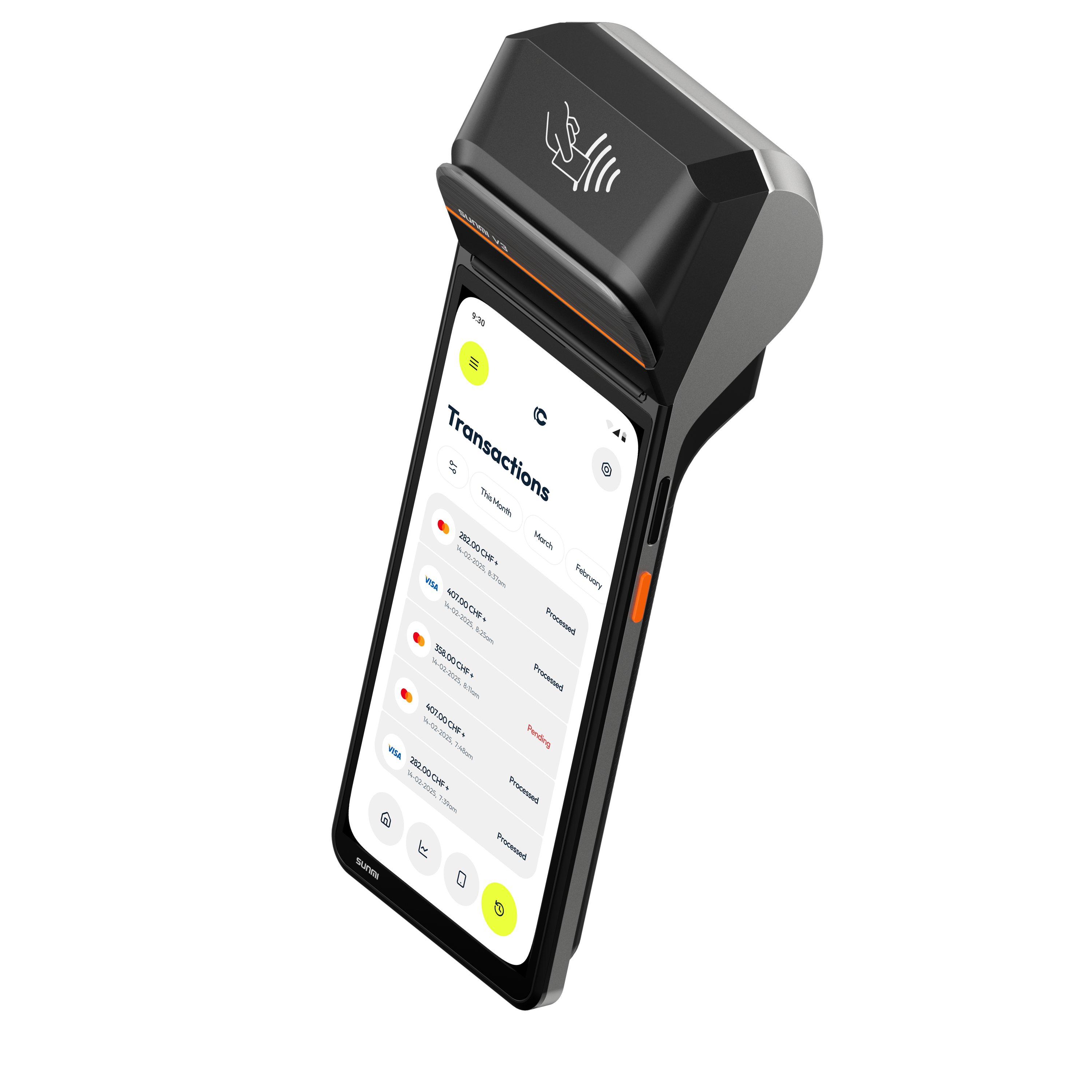 Sunmi V3H payment terminal touchscreen display with TapyPay app
